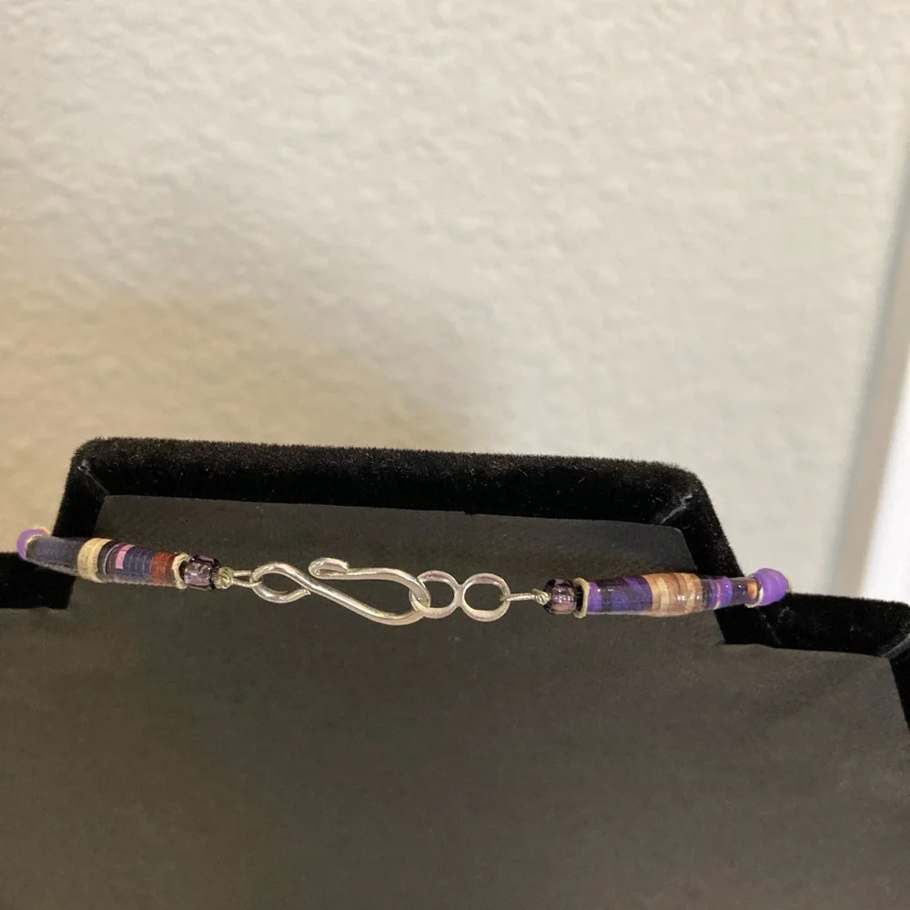 Stone Necklace. Amethyst, glass, seed and tube beads. Fish Hook clasp. - Picture 8 of 16